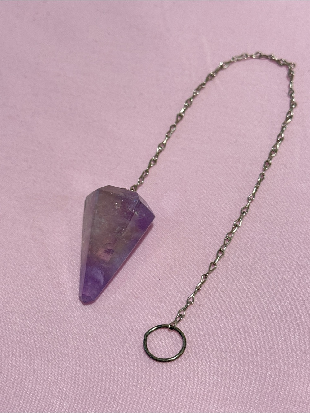 Amethyst Purple Crystal Point Pendulum with Silver Drop Chain